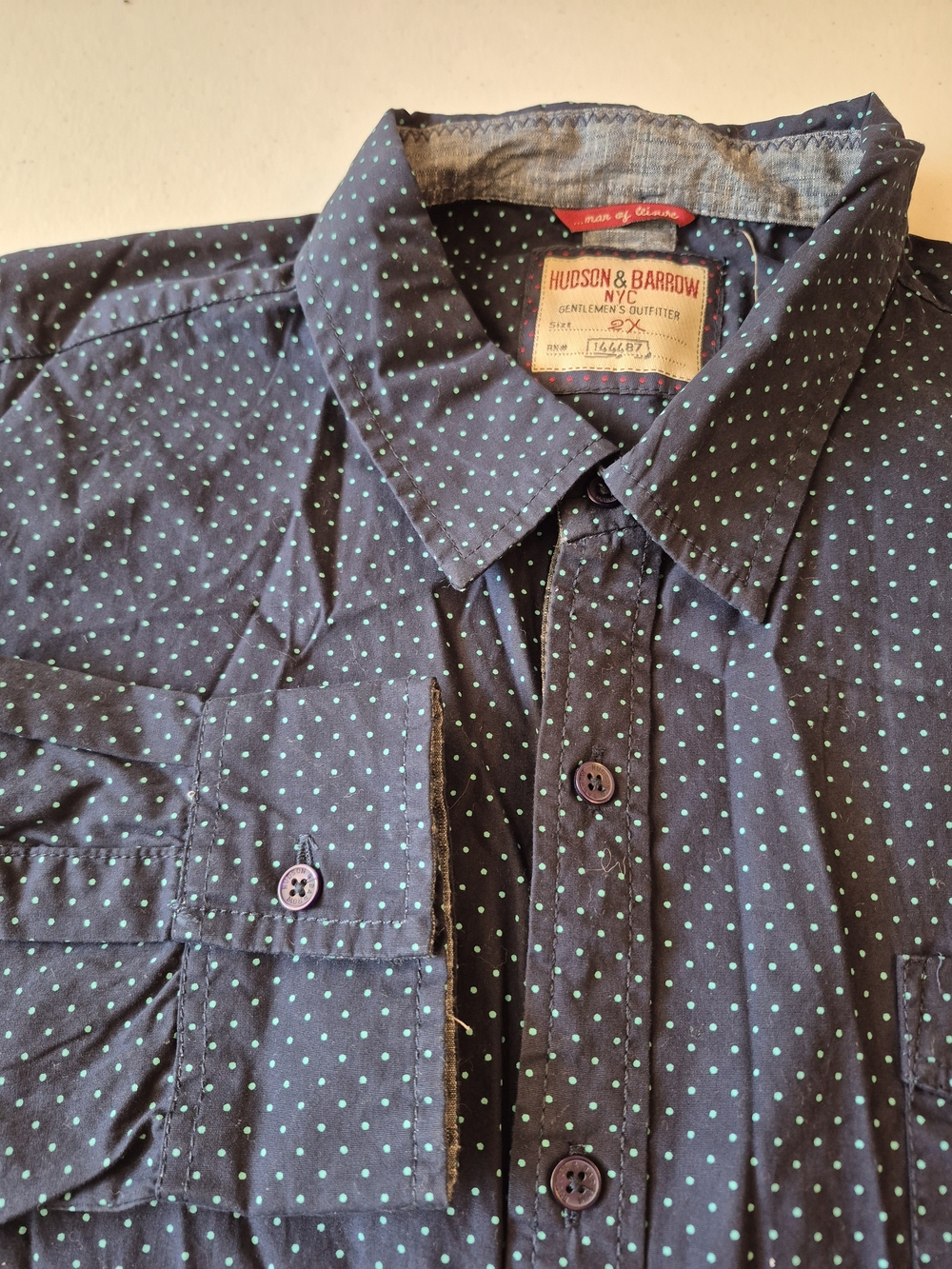 Hudson & Barrow Navy Button-Down with Mint Polka Dots 4772